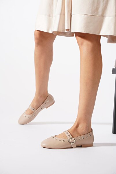 Moda Pie Pantofi de balet pentru femei cu guler torklu din piele de nuc Pesgev