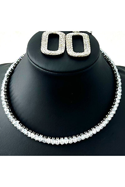 FashionForYou Set Emporia, cercei și colier din pietre semiprețioase, Argint