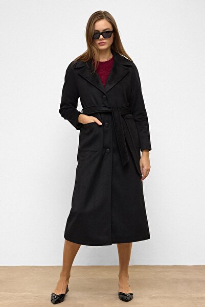 Olcay Παλτό με μανίκια ρεγκλάν που δένει τον καμπρέλα στη μέση ΜΑΥΡΟ 3156