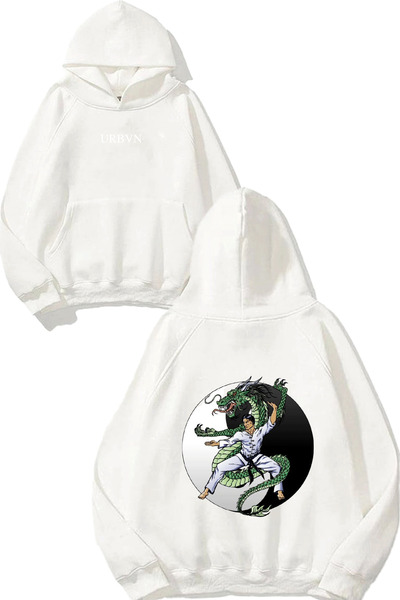urbvn سويت شيرت أبيض كبير الحجم مطبوع عليه تصميم كونغ فو دراجون