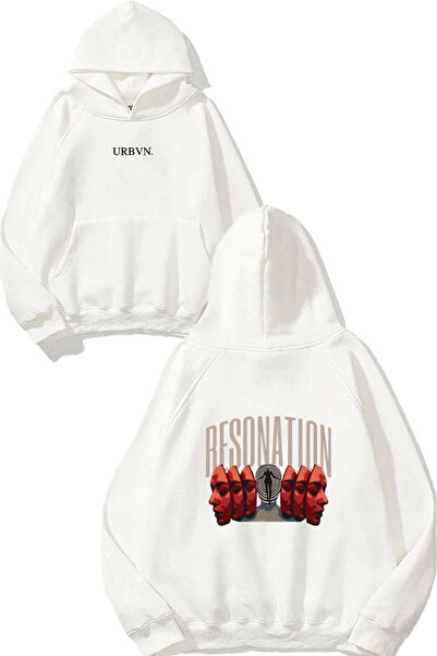 urbvn سويت شيرت أبيض كبير الحجم مطبوع بتصميم ريزونيشن