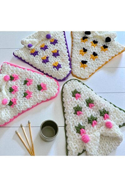 Dantelux 4 قطع من طقم مفارش السرير المحبوكة يدويًا بياقة بيضاء، طقم مفارش يومية