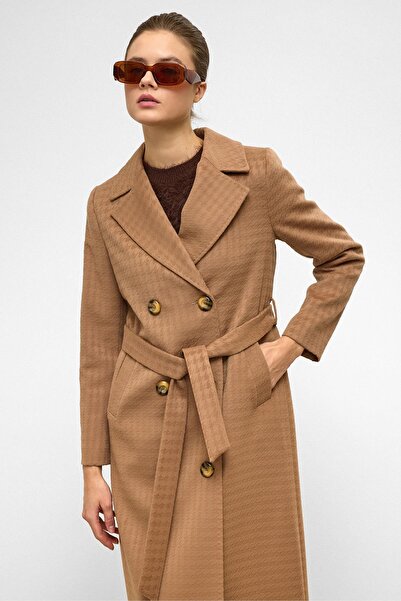Olcay Punto Detailed Double Breasted Limited Edition Long Coat K. Kamel 3055-L