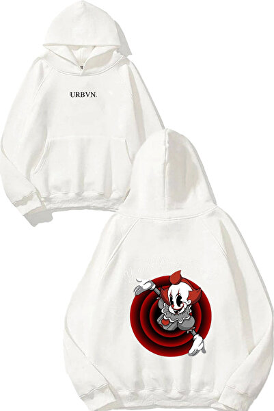 urbvn سويت شيرت أبيض كبير الحجم مطبوع بتصميم المهرج