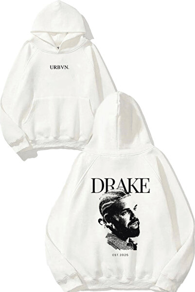 urbvn سويت شيرت أبيض كبير الحجم مطبوع عليه تصميم دريك فيس