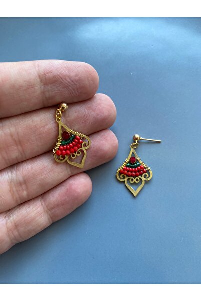 dela otantik El Yapımı Altın Renkli Boncuklu Otantik Sallantılı Küpe – Etnik Bohem Renkli Bijuteri Takı