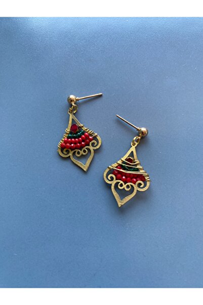 dela otantik El Yapımı Altın Renkli Boncuklu Otantik Sallantılı Küpe – Etnik Bohem Renkli Bijuteri Takı