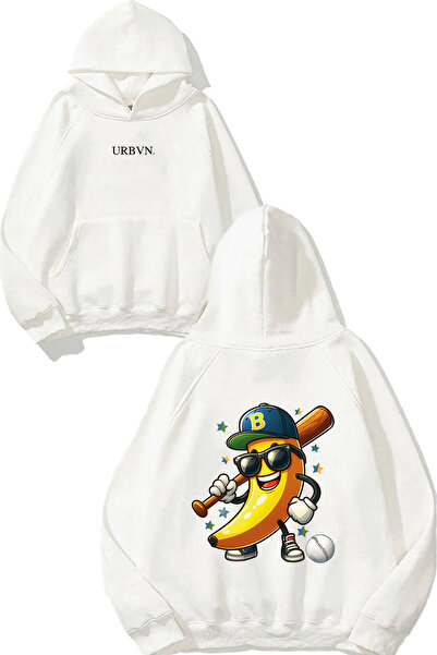 urbvn سويت شيرت أبيض كبير الحجم مطبوع عليه تصميم كرة البيسبول على شكل موزة