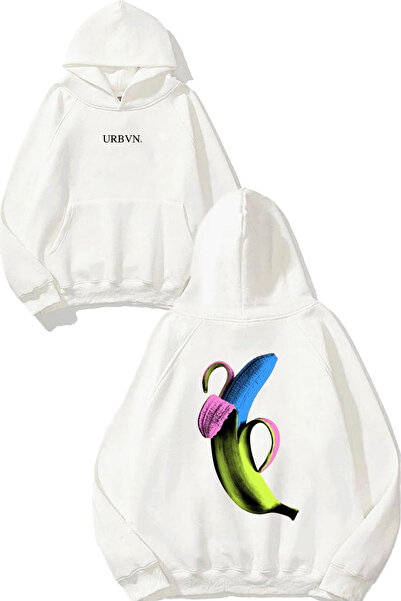 urbvn سويت شيرت أبيض كبير الحجم مطبوع بتصميم موز