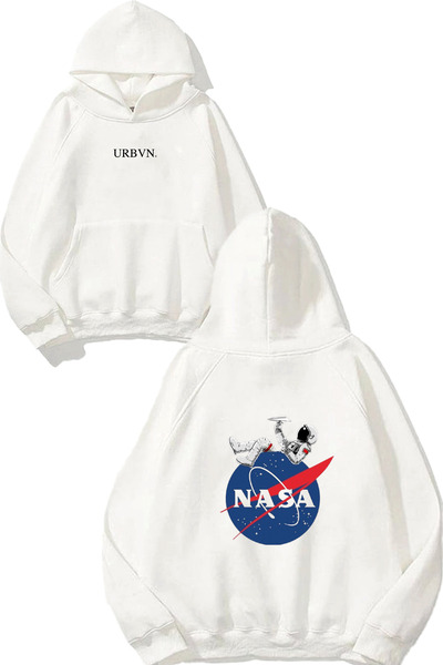 urbvn سويت شيرت أبيض كبير الحجم مطبوع عليه تصميم رائد الفضاء من ناسا