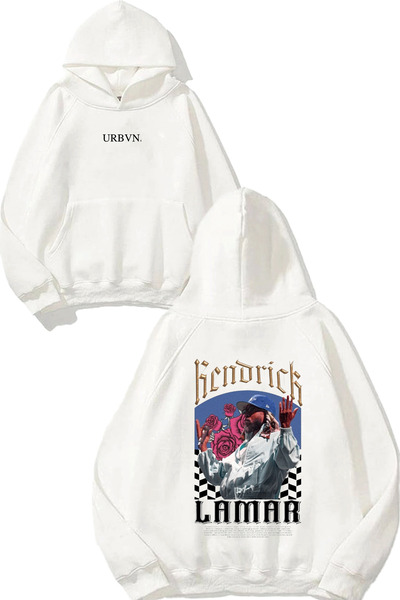 urbvn سويت شيرت أبيض كبير الحجم مطبوع عليه تصميم ألبوم كيندريك لامار