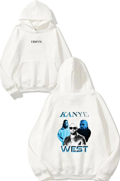 urbvn سويت شيرت أبيض كبير الحجم مطبوع عليه تصميم وجه كاني ويست