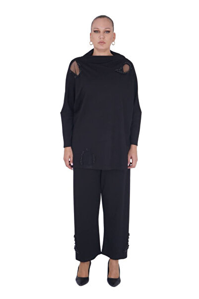 Darkmen Women's Plus Size Off-Shoulder Tulle Detail Top and Bottom Two-Piece Set