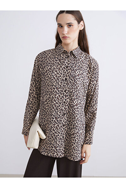 LC Waikiki Lcw Modest Brown Modal Blend Leopard Print Women's Shirt Tunic