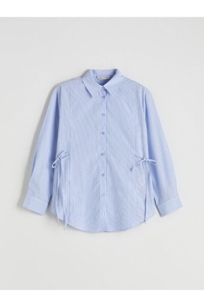 LC Waikiki Navy Blue Striped Poplin Women's Shirt Tunic