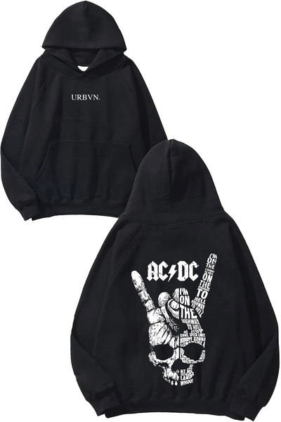 urbvn سويت شيرت أسود كبير الحجم مطبوع بتصميم فرقة Acdc