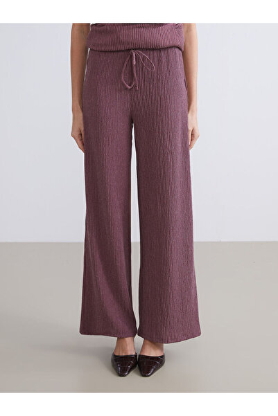 LC Waikiki Elastic Waist Textured Wide Leg Women's Trousers