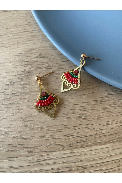 dela otantik Handmade Gold-Colored Beaded Authentic Dangle Earrings – Ethnic Bohemian Colorful Bijouterie Jewelry