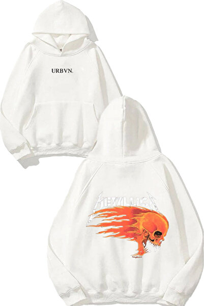 urbvn سويت شيرت أبيض كبير الحجم مطبوع عليه تصميم ميتاليكا فليم سكل