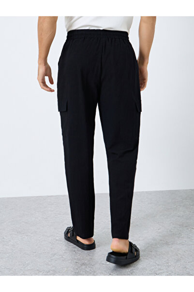 Styli Men Linen Blend Straight Leg Plain Trousers