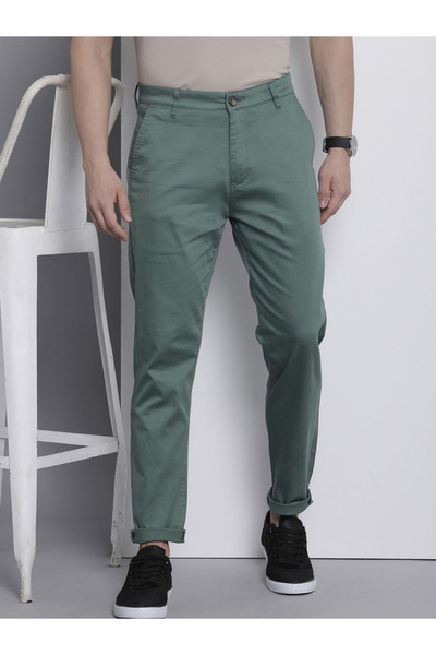 The Indian Garage Co By Styli Men Green Mid Rise Slim Fit Chino Pants