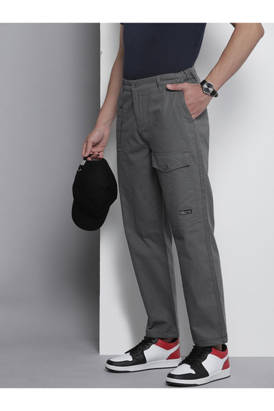 The Indian Garage Co By Styli Men Grey Slim Fit Cargo Trousers