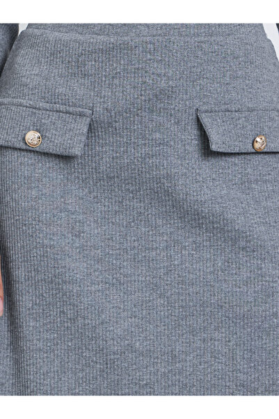 Styli Grey Ribbed A-Line Midi Skirt