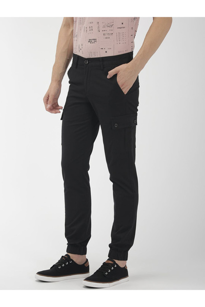 The Indian Garage Co By Styli Men Black Mid Rise Slim Fit Cargo Pants