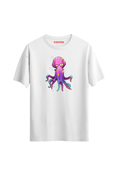 Açık Garaj تي شيرت كرتوني على شكل أخطبوط بألوان وردي وأزرق، تي شيرت رجالي، تي...