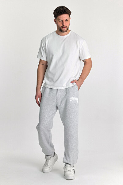 THE RULE Erkek Baggy Ayarlanabilir Paça Stüssy Baskılı 3 İplik Şardonlu Bol Kesim Stoper Paça Eşofman Altı