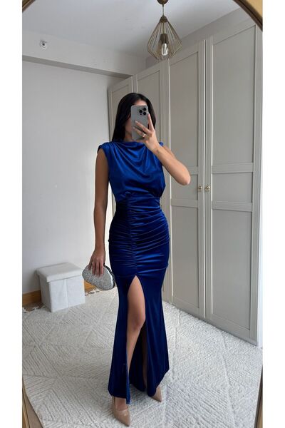 Sindimoda Gabriella Vatkalı Yırtmaçlı Kadife Abiye 9338
