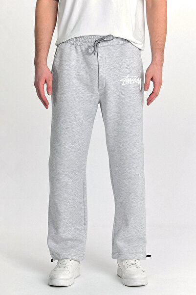THE RULE Erkek Baggy Ayarlanabilir Paça Stüssy Baskılı 3 İplik Şardonlu Bol Kesim Stoper Paça Eşofman Altı