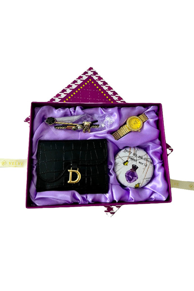 velve Σετ cadou pentru femei JESOU, cutie eleganta cu portofel, oglinda, ceas...