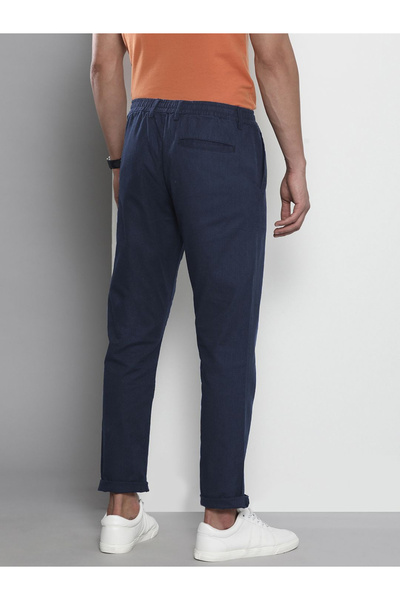 The Indian Garage Co By Styli Men Navy Cotton Slim Fit Trousers