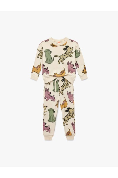 Koton Patterned Beige Baby Boy Top and Bottom Set 6Wmb10032Tk