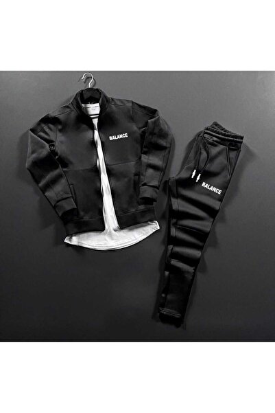 NOFLEN Balance Printed Men's Black Scuba Gray Bottom Top Tracksuit Set