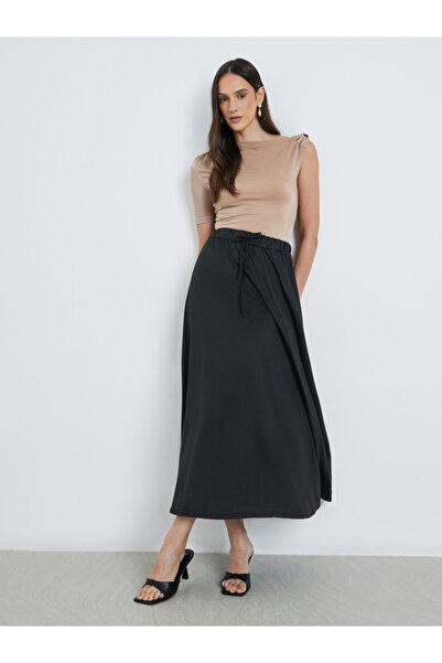Styli Women Solid Midi Skirt with Drawstring