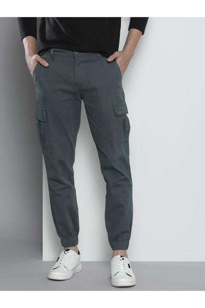 The Indian Garage Co By Styli Men Grey Solid Slim Fit Cargo Pants