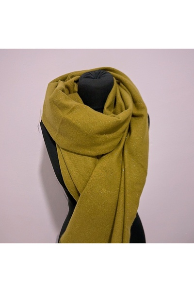 FashionForYou Serene Luxe long scarf, with lurex and cashmere, Olive green, 200x70 cm