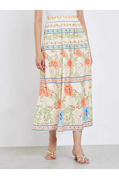 Take Two By Styli Floral Print Elastic Waist A-Line Midi Skirt