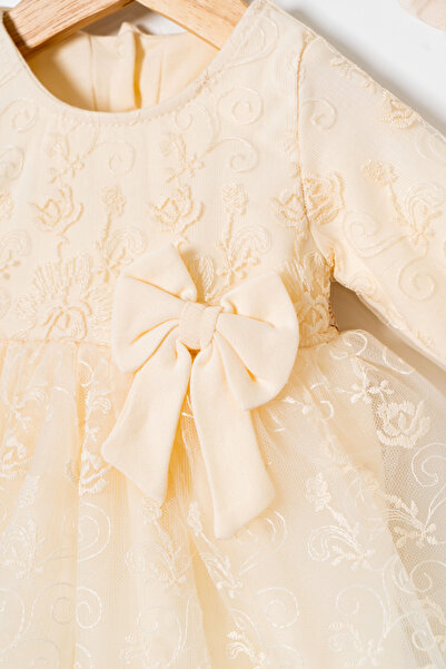 Miniday Baby Kız Bebek Mevlütlük Elbise Bandanalı Dantelli