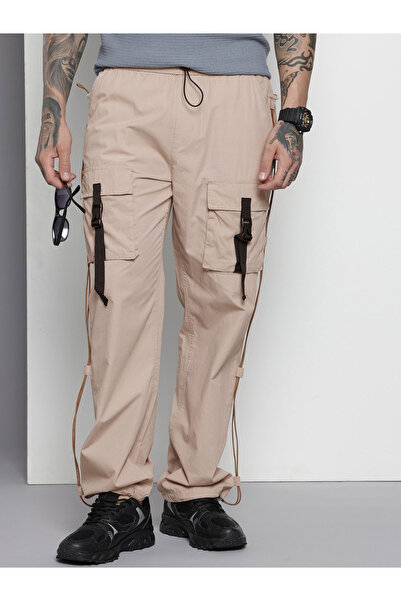 The Indian Garage Co By Styli Men Beige Relaxed Fit Utility Solid Joggers