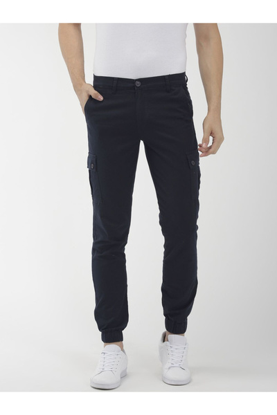 The Indian Garage Co By Styli Men Navy Mid Rise Slim Fit Cargo Pants