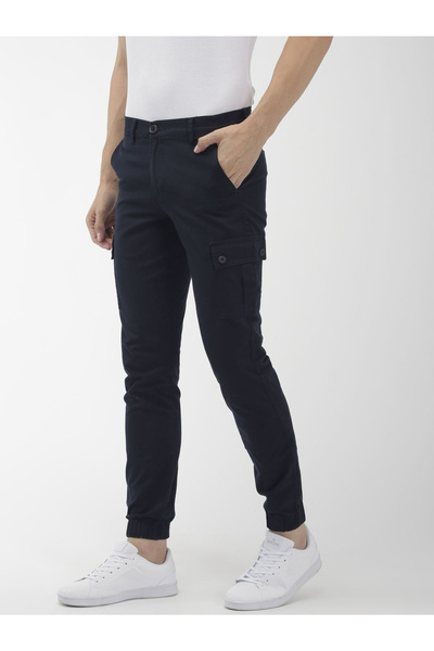 The Indian Garage Co By Styli Men Navy Mid Rise Slim Fit Cargo Pants