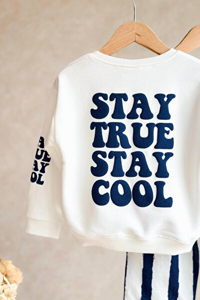 Lolliboomkids Boy's Slogan Text Printed 3 Thread Fabric Canvas Pants Top and Bottom Set