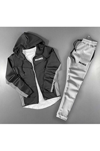 NOFLEN Balance Printed Men's Black Scuba Gray Bottom Top Tracksuit Set