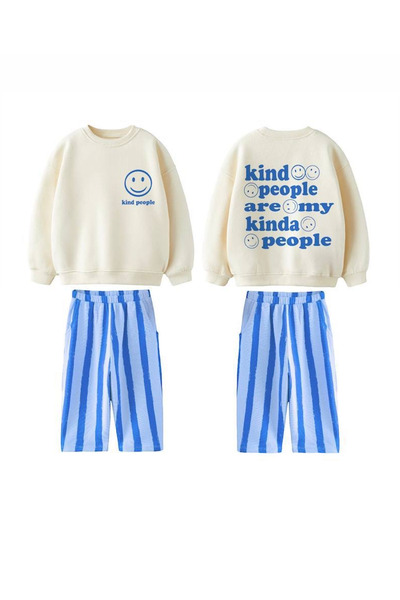 Lolliboomkids Boy's Slogan Text Smile Printed 3 Thread Fabric Canvas Pants Cotton Top and Bottom Set
