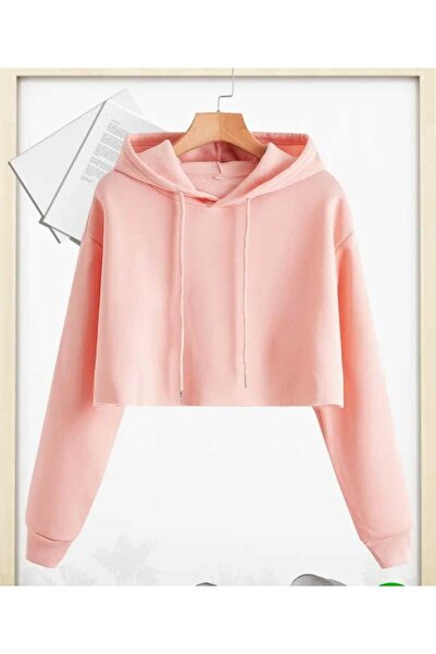 blackbonds kapusonlu kadın crop sweatshırt