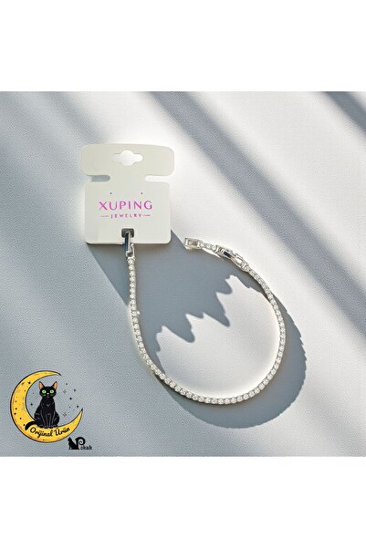 XUPING JEWELRY 14K Platin Zirkon Taşlı Su Yolu Vip Lux Bileklik