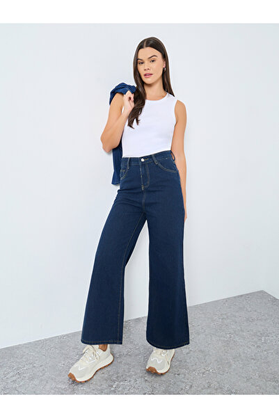 Styli Solid Mid Rise Wide Leg Jeans